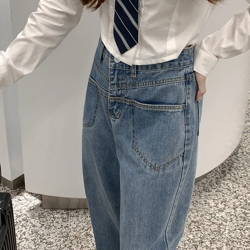 Draping Straight High-Waisted Niche Jeans