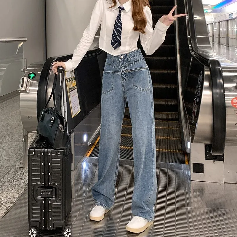 Draping Straight High-Waisted Niche Jeans