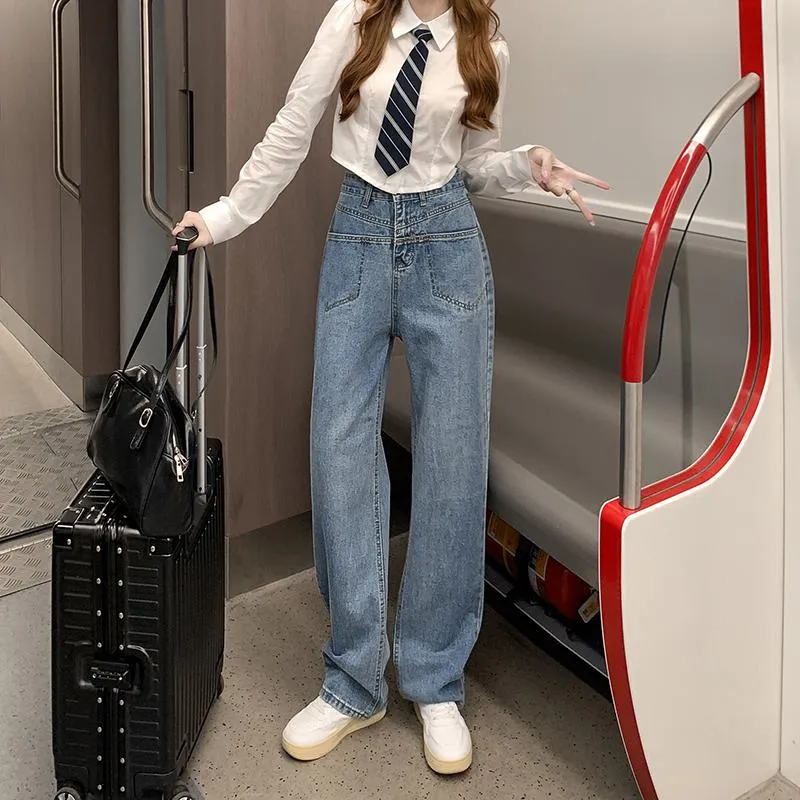 Draping Straight High-Waisted Niche Jeans