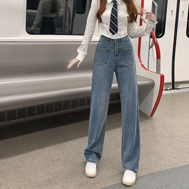 Draping Straight High-Waisted Niche Jeans