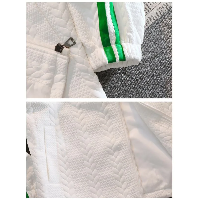 Drawstring Full Zip Numeric Embroidery Hooded Jacket