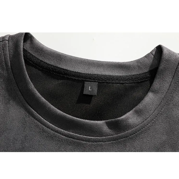Drop Shoulder Suede Elasticity Versatile Simplicity Print Round Neck Short Sleeve Tee