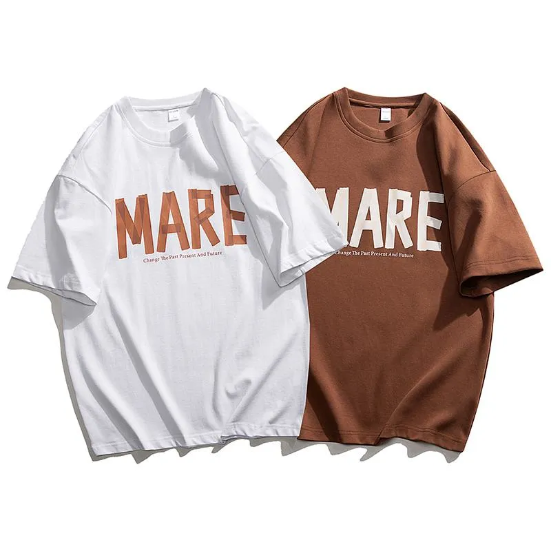 Drop Shoulder Versatile Round Neck Letter Pure Cotton Short Sleeve Tee