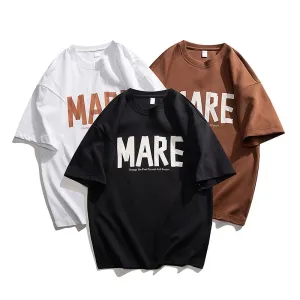 Drop Shoulder Versatile Round Neck Letter Pure Cotton Short Sleeve Tee