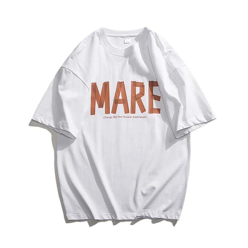 Drop Shoulder Versatile Round Neck Letter Pure Cotton Short Sleeve Tee