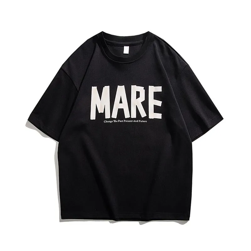 Drop Shoulder Versatile Round Neck Letter Pure Cotton Short Sleeve Tee