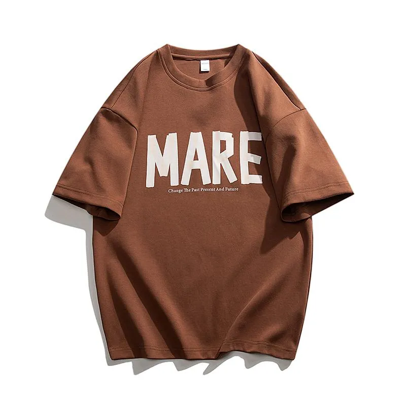 Drop Shoulder Versatile Round Neck Letter Pure Cotton Short Sleeve Tee