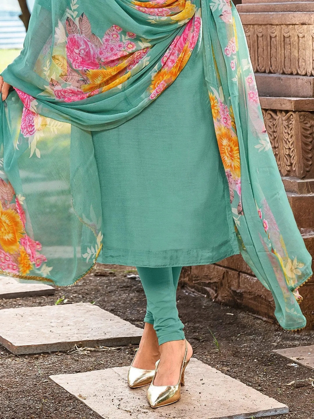 Embroidered Green Unstitched Cotton Suit