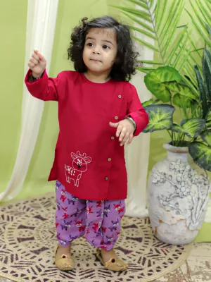 Embroidered Pure Cotton Kurta with Printed Dhoti for Boys- Purple