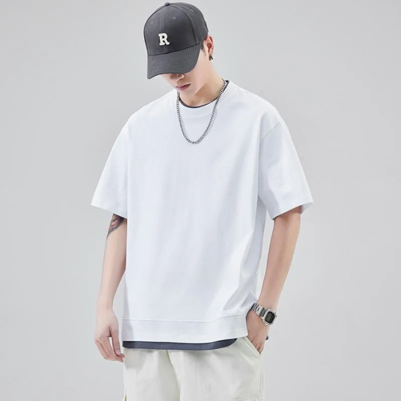 Faux Two-Piece Versatile Round Neck Simplicity Pure Cotton Short Sleeve Tee