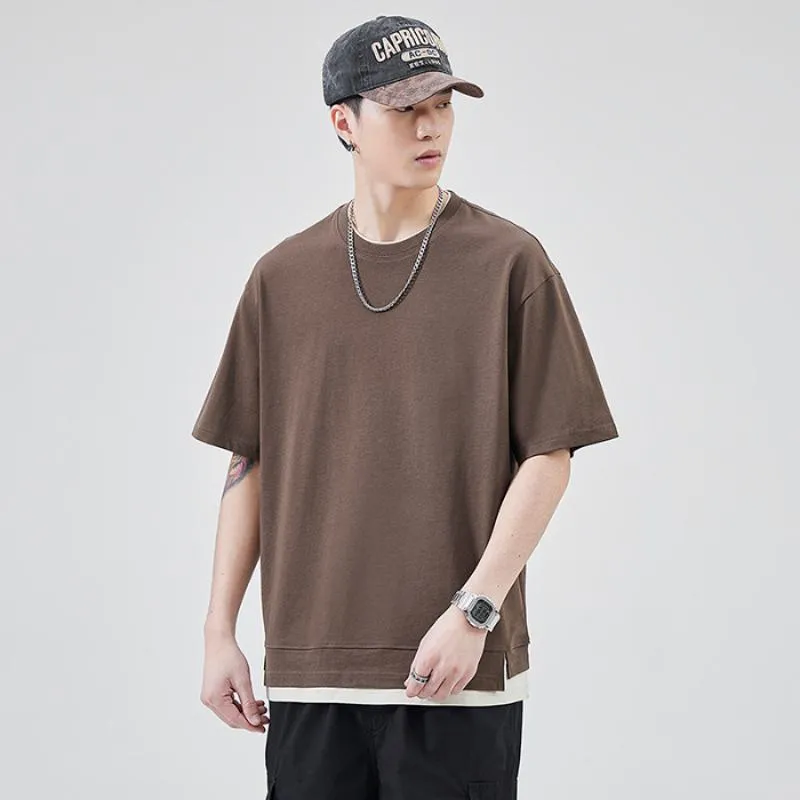 Faux Two-Piece Versatile Round Neck Simplicity Pure Cotton Short Sleeve Tee