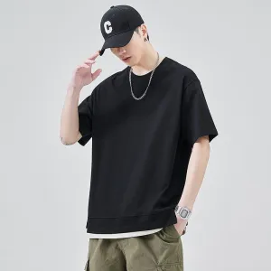 Faux Two-Piece Versatile Round Neck Simplicity Pure Cotton Short Sleeve Tee