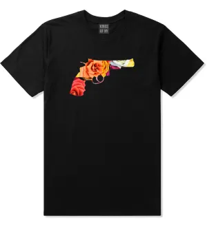Floral Gun Flower Print Colt 45 Revolver Boys Kids T-Shirt