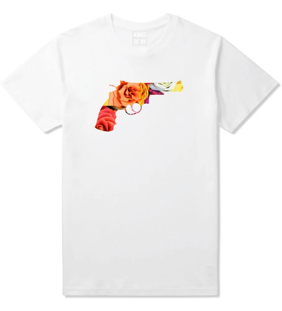 Floral Gun Flower Print Colt 45 Revolver Boys Kids T-Shirt
