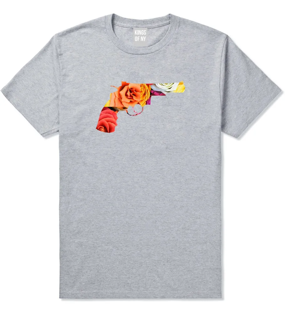 Floral Gun Flower Print Colt 45 Revolver Boys Kids T-Shirt