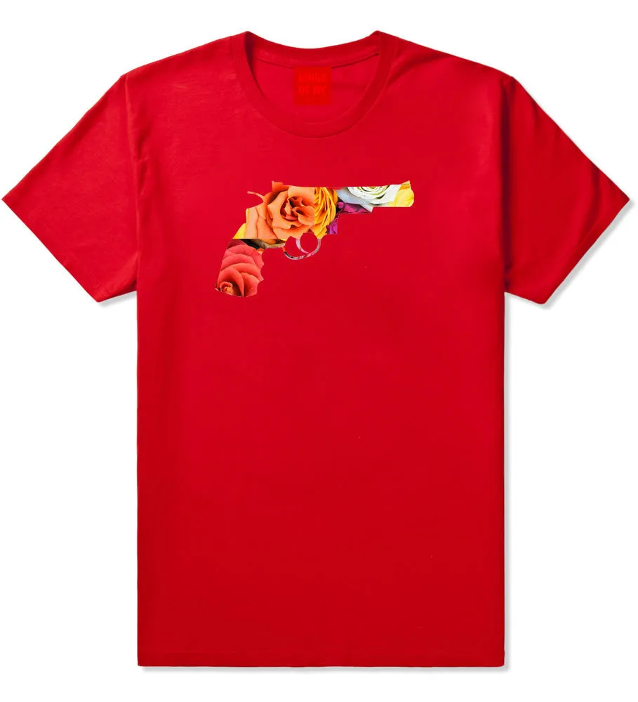Floral Gun Flower Print Colt 45 Revolver Boys Kids T-Shirt