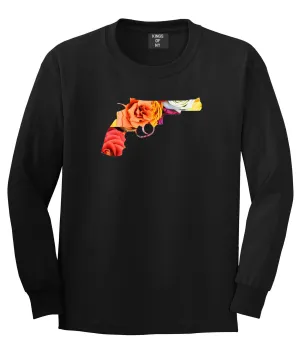 Floral Gun Flower Print Colt 45 Revolver Long Sleeve Boys Kids T-Shirt