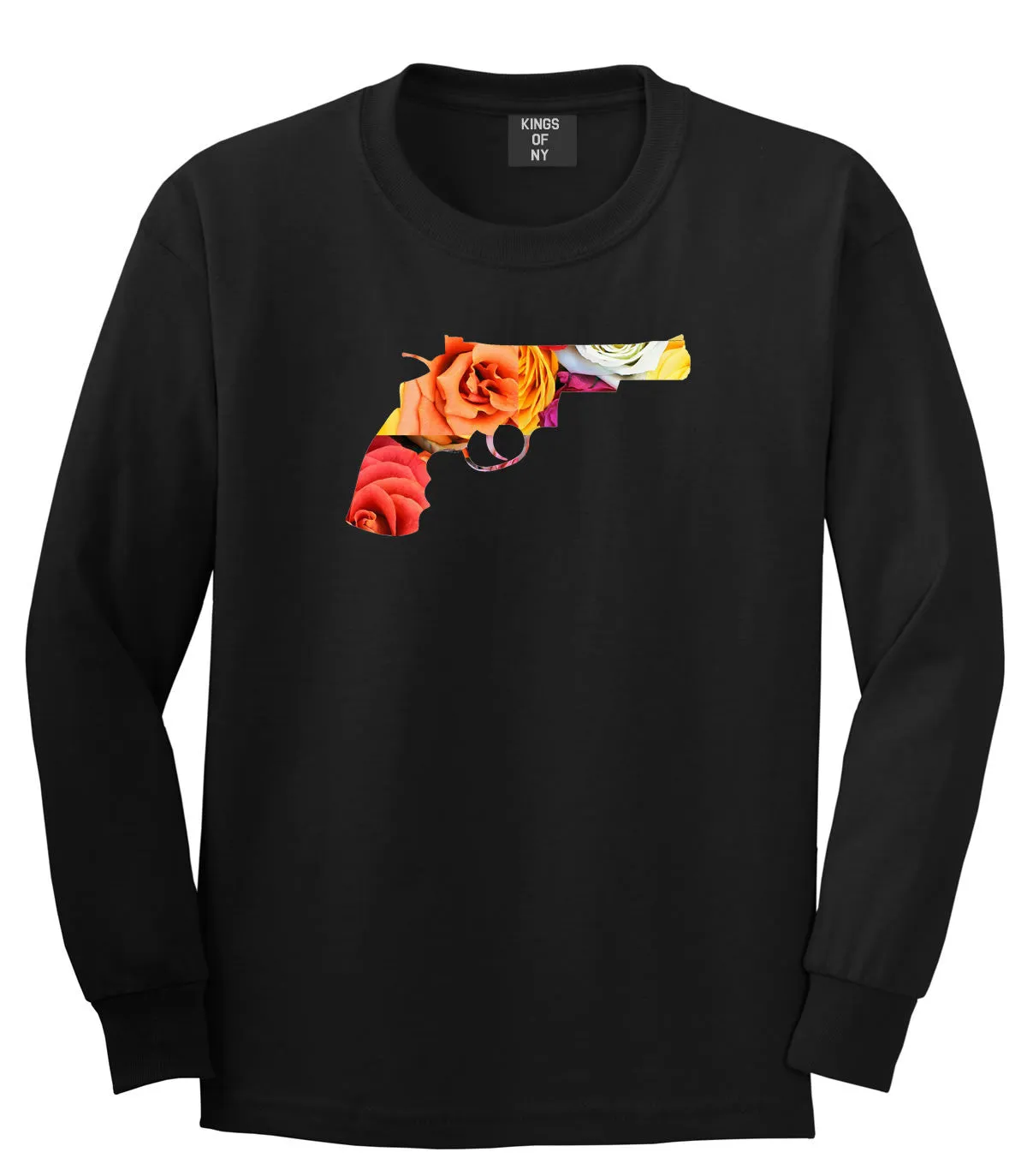 Floral Gun Flower Print Colt 45 Revolver Long Sleeve Boys Kids T-Shirt