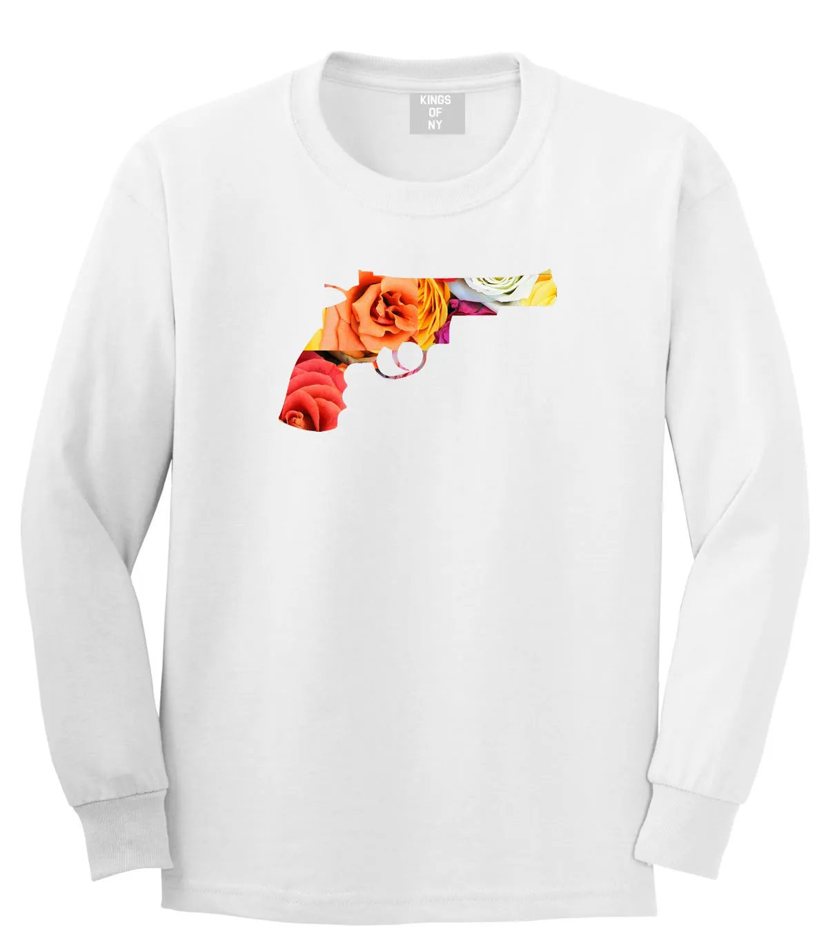 Floral Gun Flower Print Colt 45 Revolver Long Sleeve Boys Kids T-Shirt