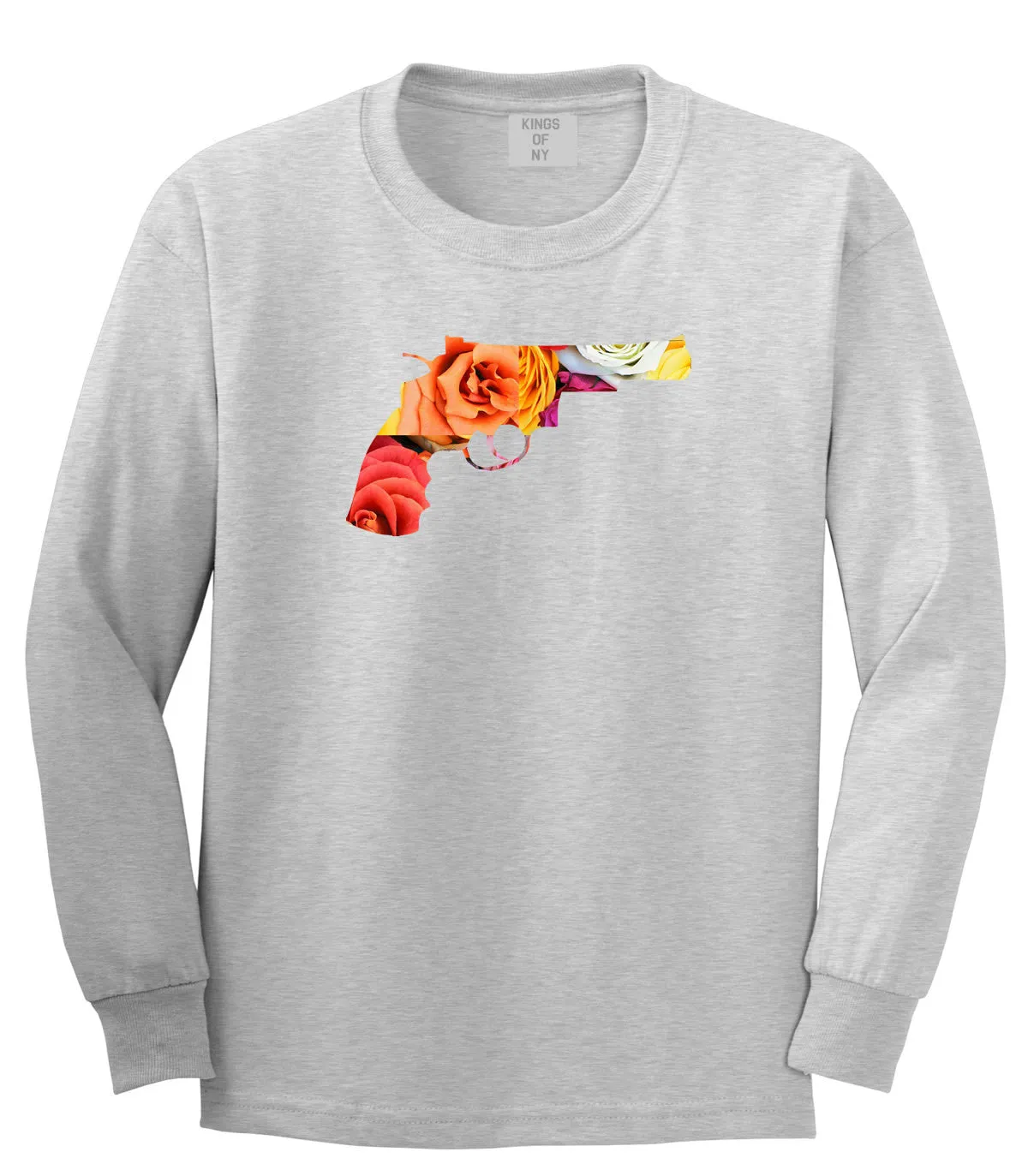 Floral Gun Flower Print Colt 45 Revolver Long Sleeve Boys Kids T-Shirt
