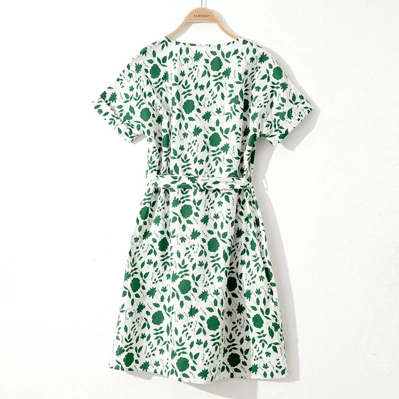 French Style Chic Cinched Waist Slimming V-Neck Dress