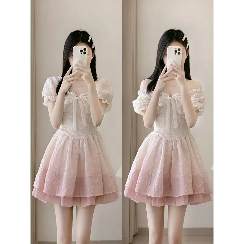 French Style Fairy Cinched Waist Fluffy Petite Dress