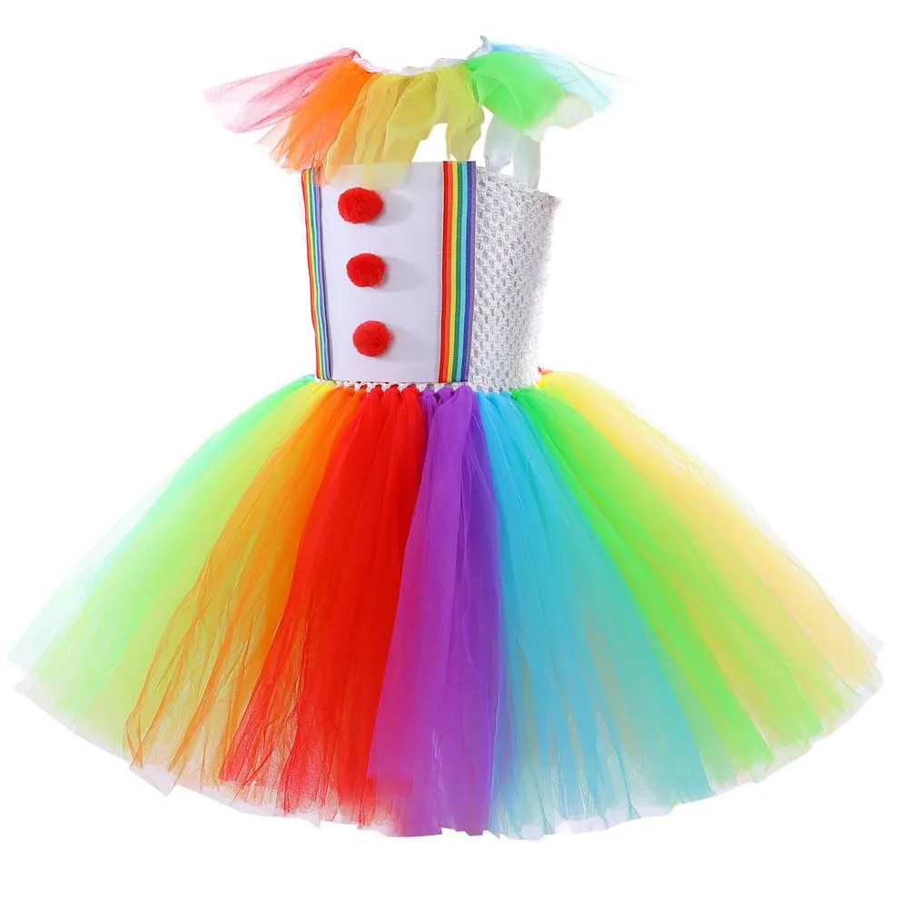 Girls' Clown Flower Princess Sleeve Tutu Dress Embroidery Party Bridesmaid Dresses