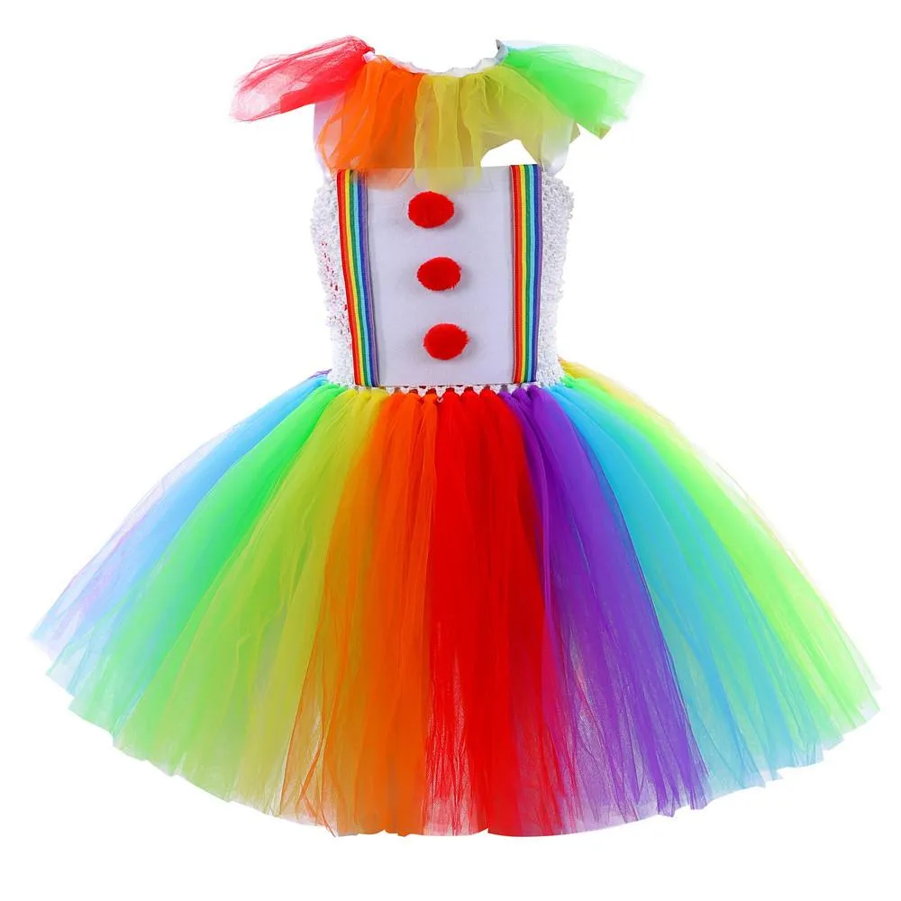 Girls' Clown Flower Princess Sleeve Tutu Dress Embroidery Party Bridesmaid Dresses