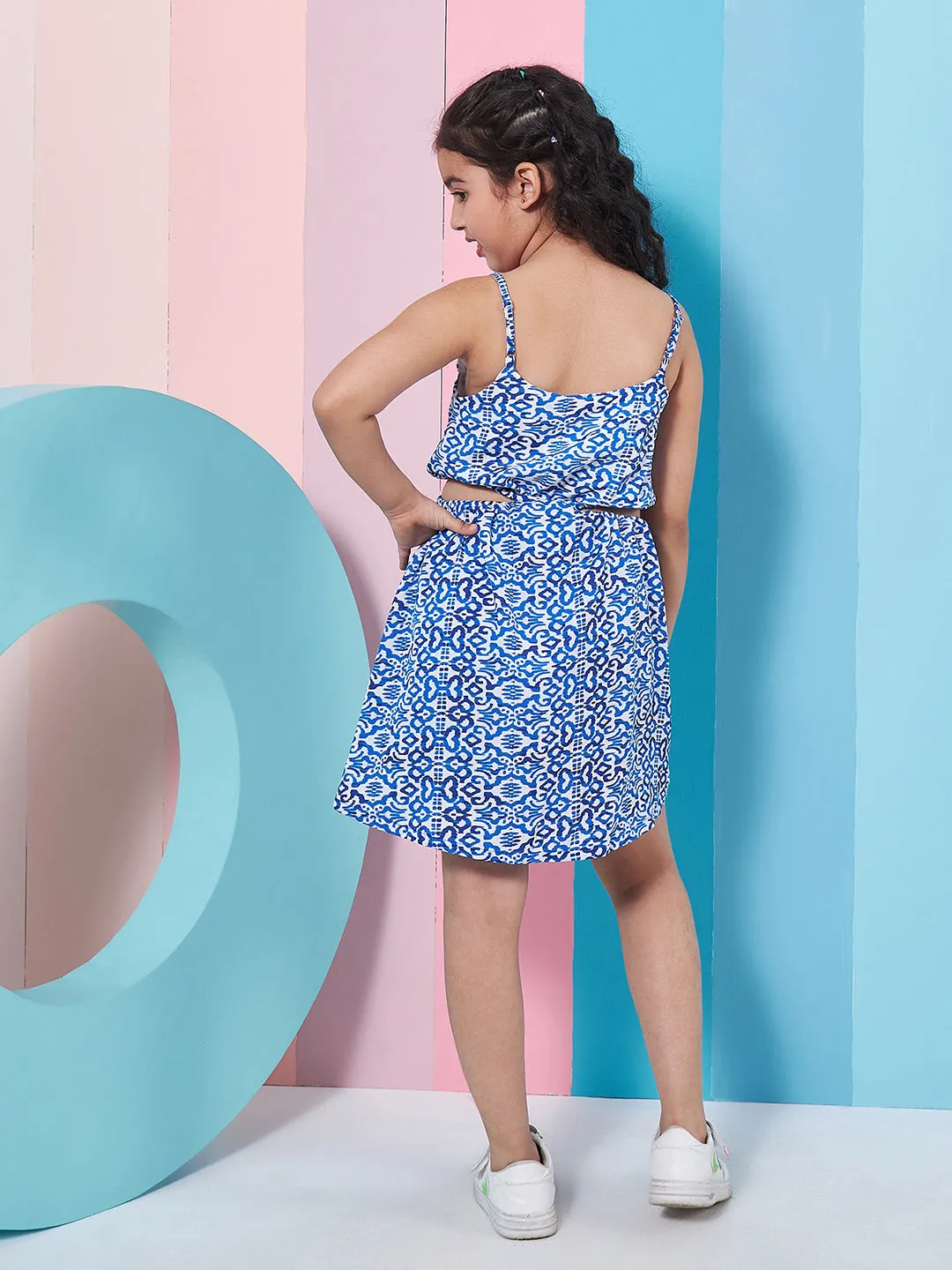Girls Graphic Printed Cut Out Fit Flare Dress