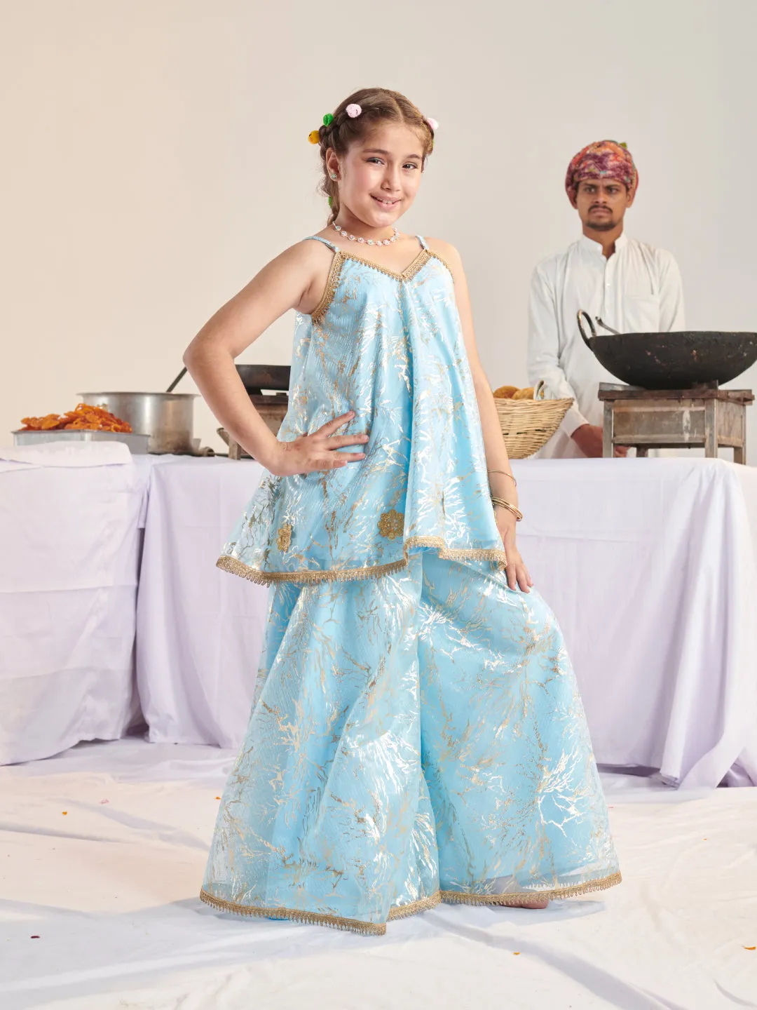 Girls Printed Regular Kurta With Palazzos