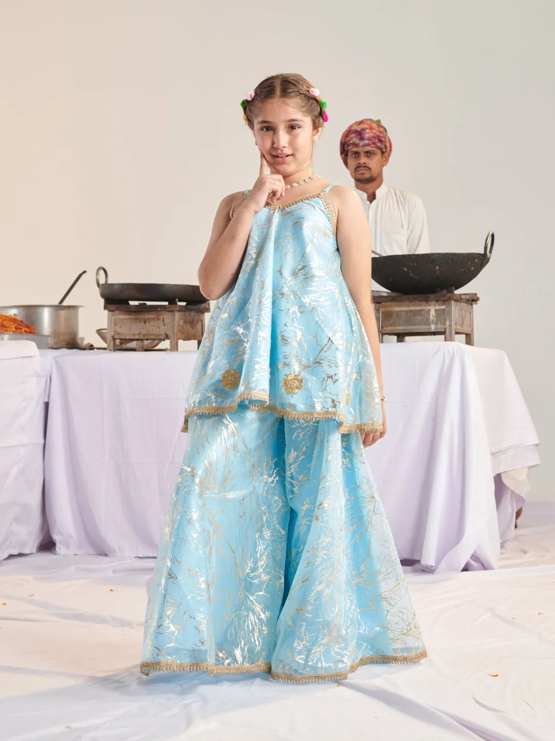 Girls Printed Regular Kurta With Palazzos