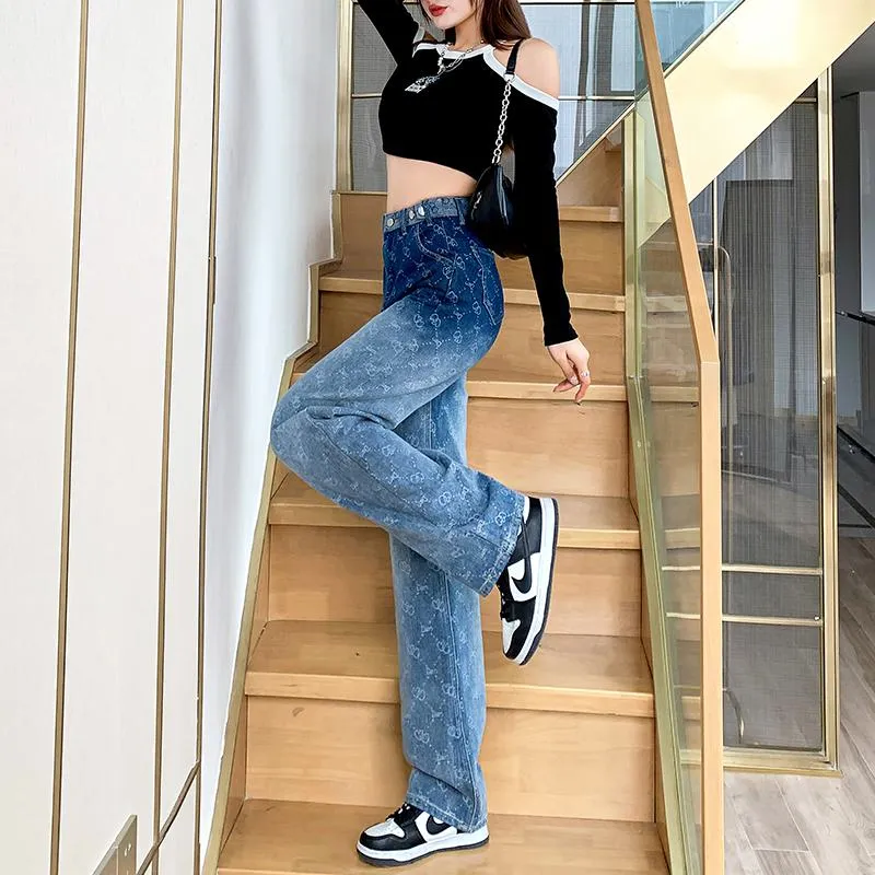 Gradient Design High-Waisted Niche Straight Jeans