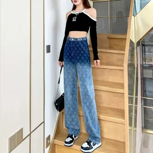 Gradient Design High-Waisted Niche Straight Jeans
