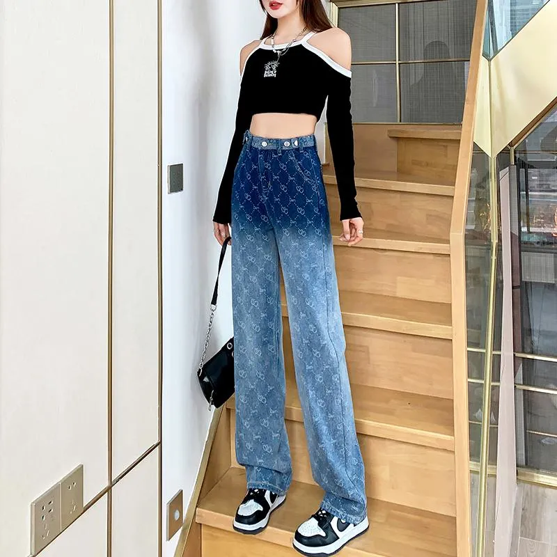 Gradient Design High-Waisted Niche Straight Jeans