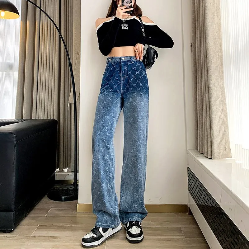 Gradient Design High-Waisted Niche Straight Jeans