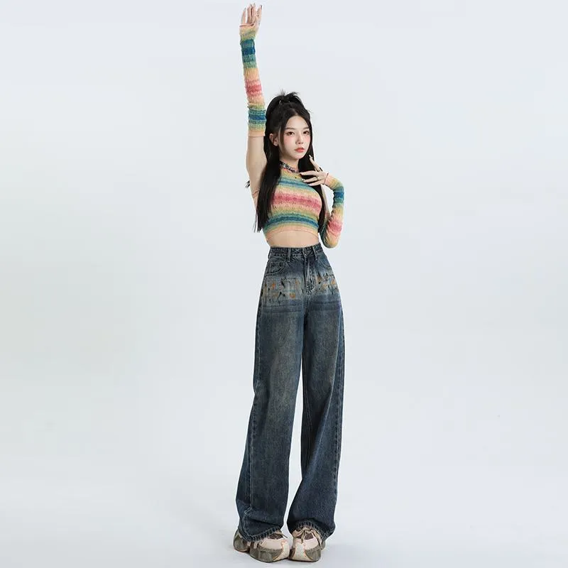 Graffiti Slimming High-Waisted Niche Wide-Leg Jeans