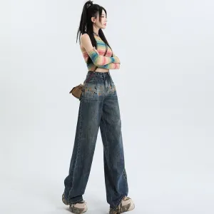 Graffiti Slimming High-Waisted Niche Wide-Leg Jeans