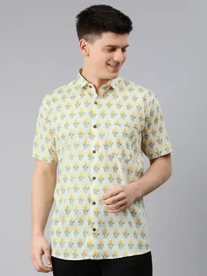 Green Cotton Short Sleeves Shirts For Men-Mmh050