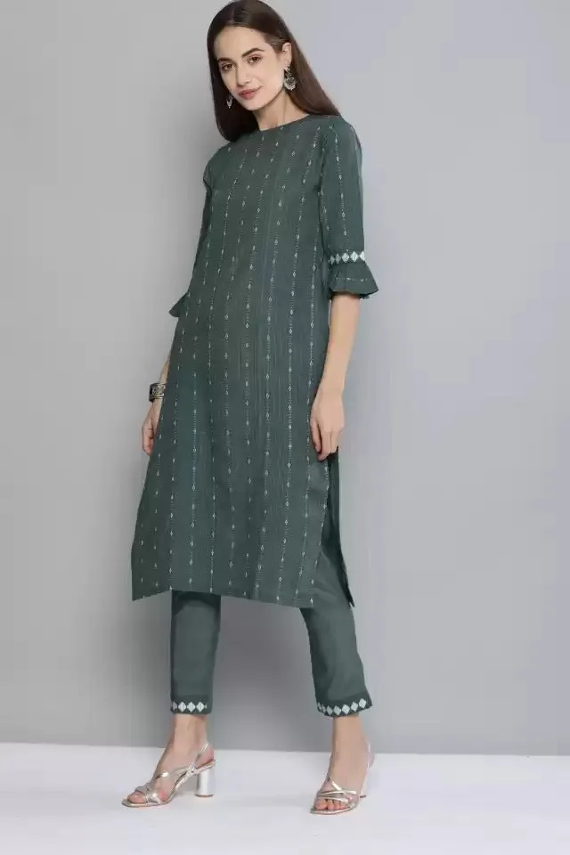 Green Pure Cotton Handloom Unstitched Dress Material for Ladies