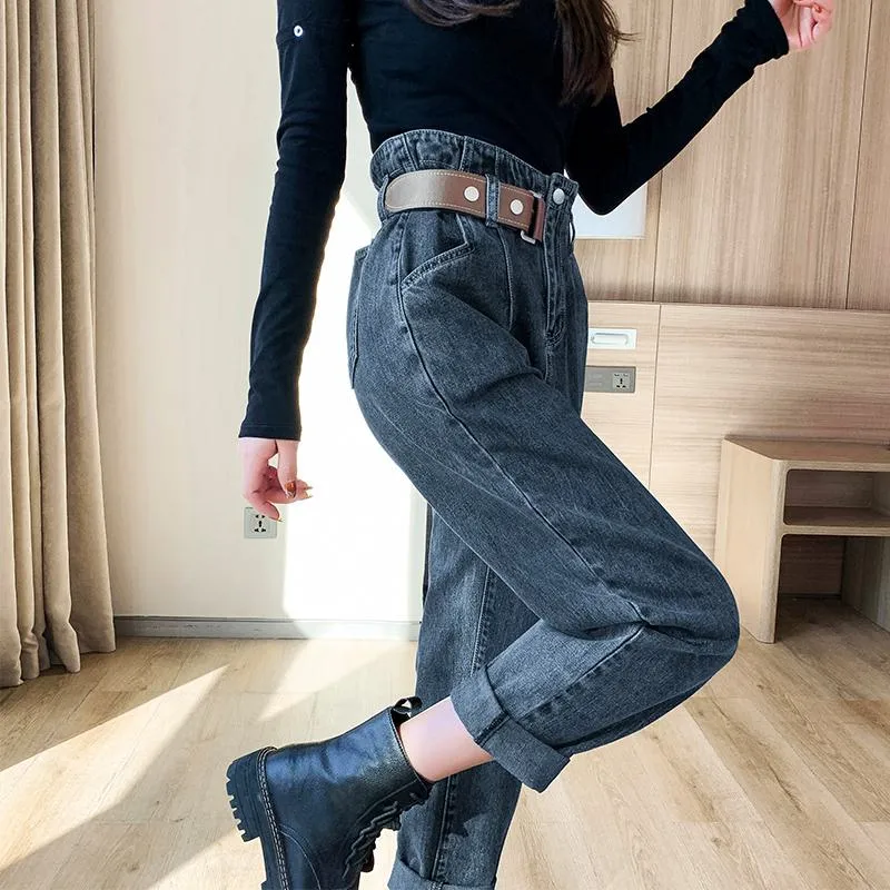 Harem Loose Fit Slimming Cropped High-Waisted Jeans
