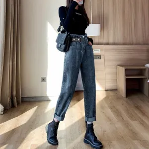Harem Loose Fit Slimming Cropped High-Waisted Jeans