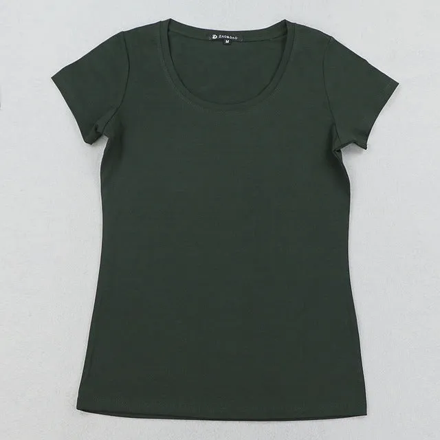 High Quality 21 Candy Color Cotton Basic T-shirt Women Casual O-neck Female T Shirt For Women Short Sleeve Female Tops 001