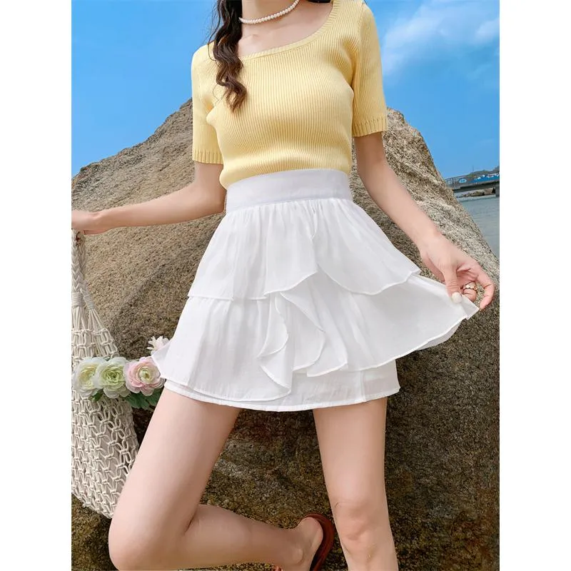 High-Waisted Ruffle Trim Petite Fluffy Skirt
