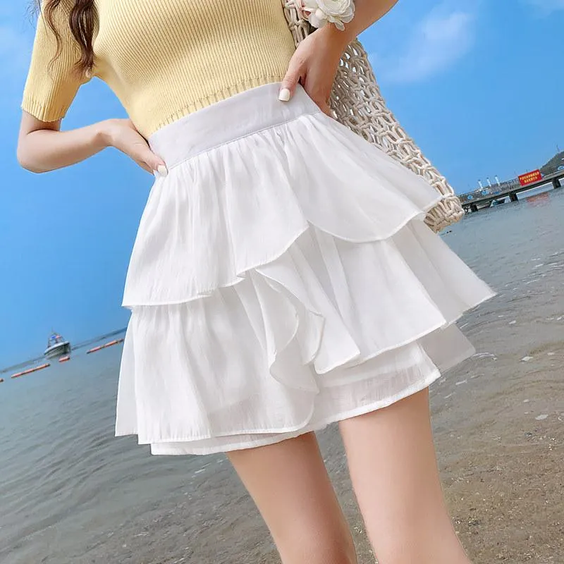 High-Waisted Ruffle Trim Petite Fluffy Skirt