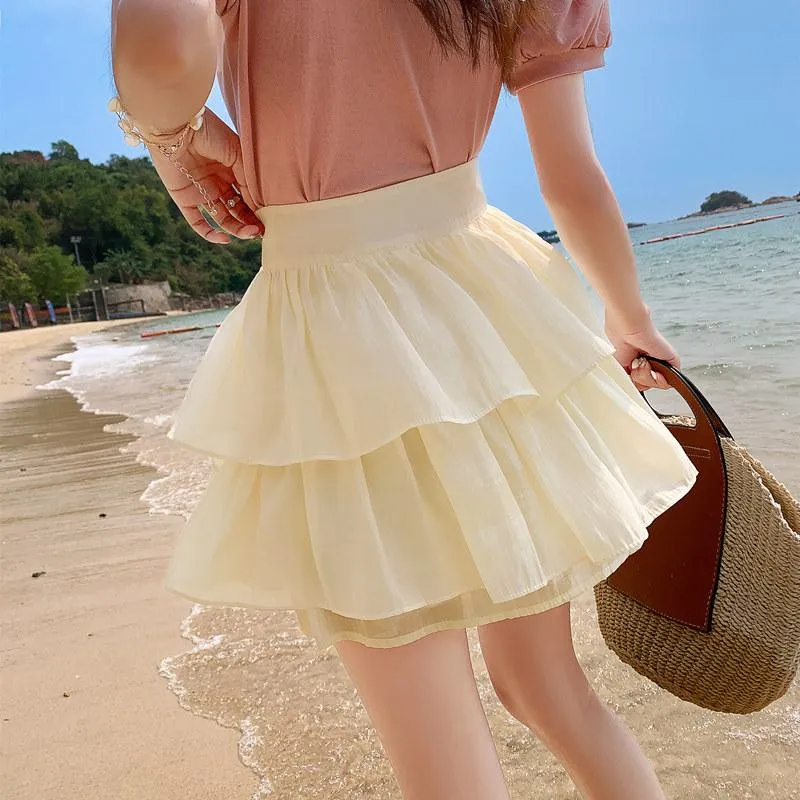 High-Waisted Ruffle Trim Petite Fluffy Skirt