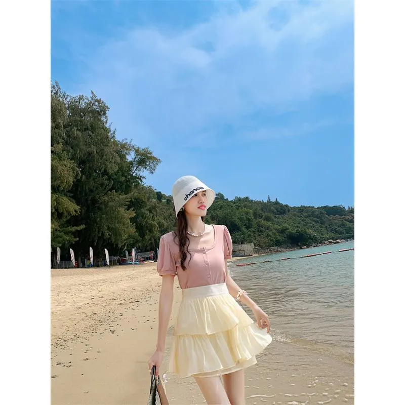 High-Waisted Ruffle Trim Petite Fluffy Skirt