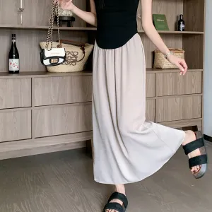 High-Waisted Split Hem Draping Sensation Jacquard H-Shaped Satin Skirt