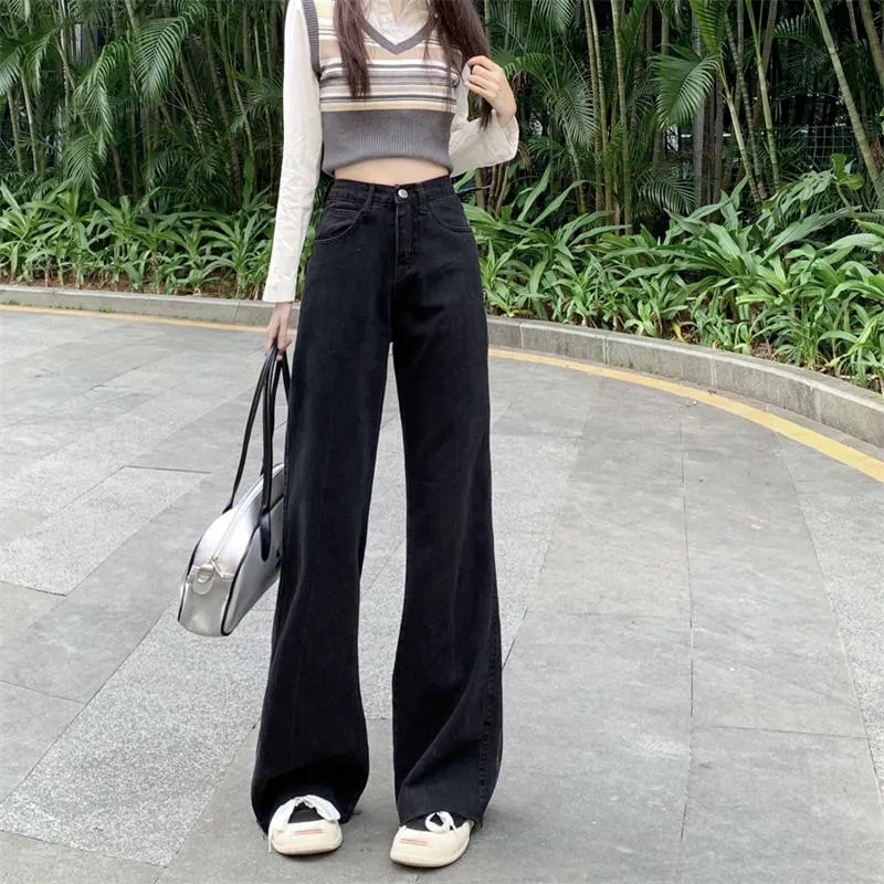 High-Waisted Washed Out Floor-Length Plus Loose Fit Jeans