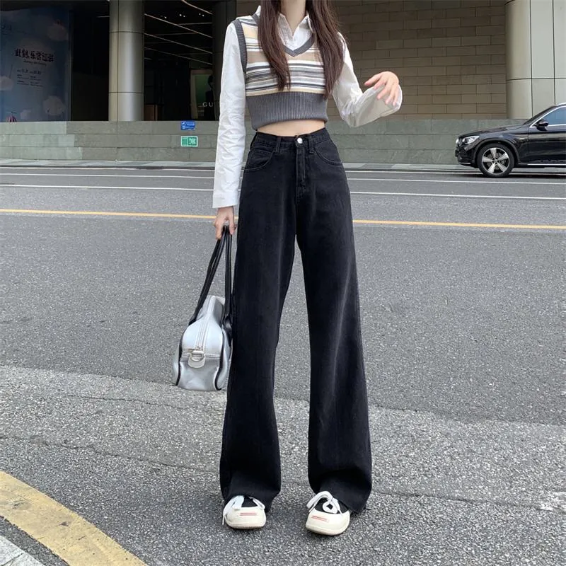 High-Waisted Washed Out Floor-Length Plus Loose Fit Jeans