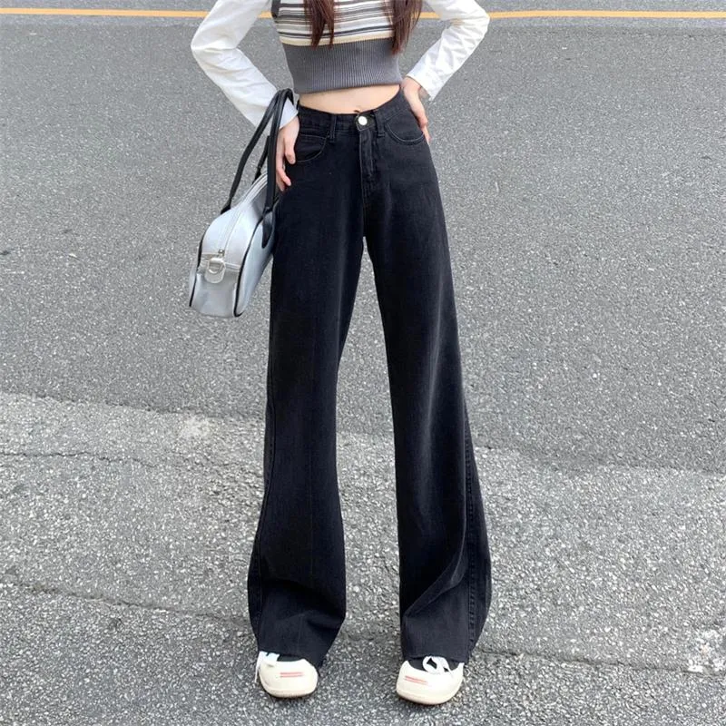 High-Waisted Washed Out Floor-Length Plus Loose Fit Jeans